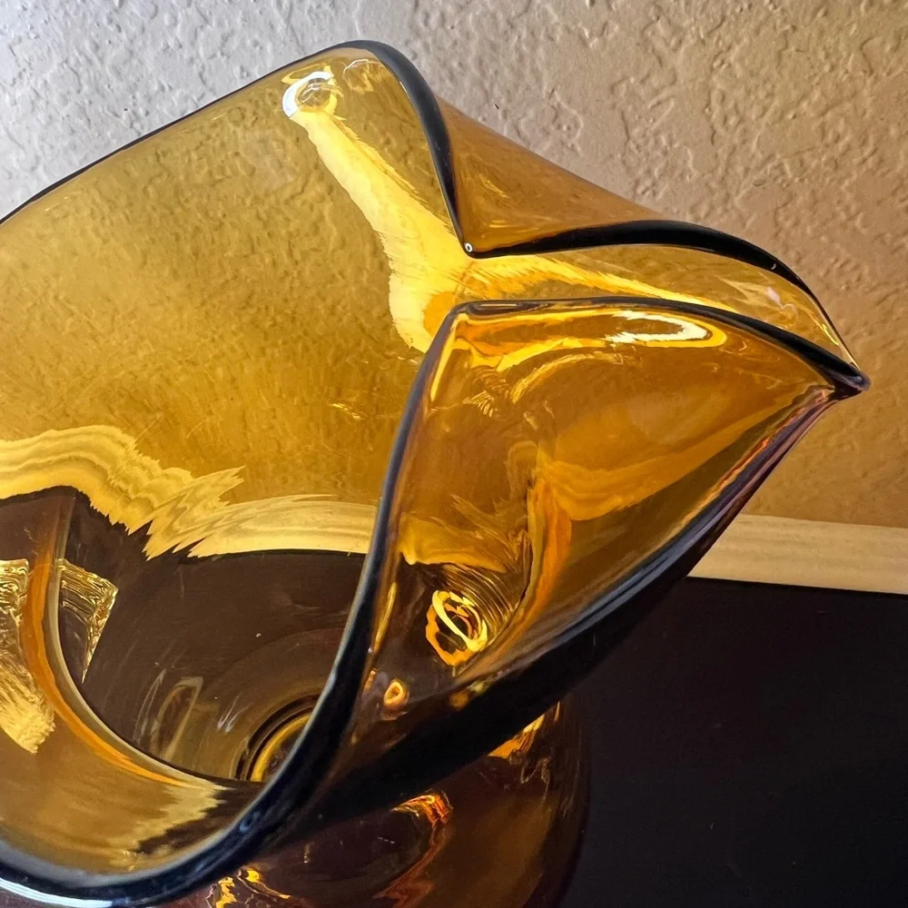 Vintage 1970's Amber Handblown Glass Pitcher & Tumbler Set, Collectible Colored